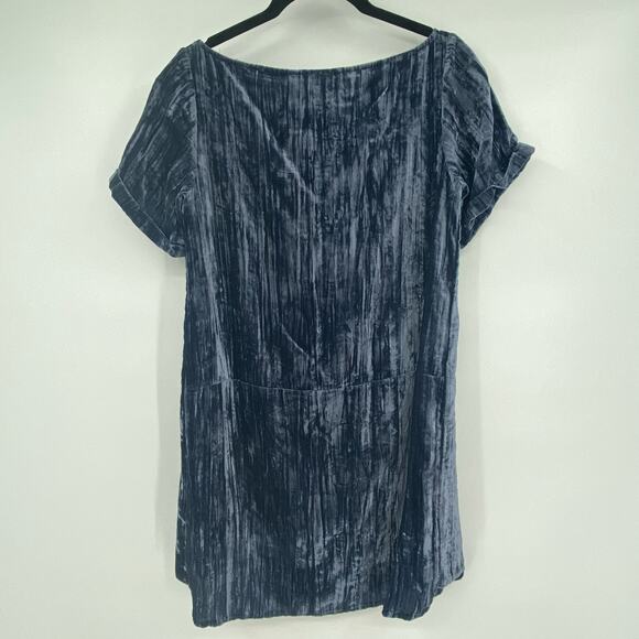 Floreat Anthropologie Women's Crinkled Velvet Blue Mini Shift Dress XXS PETITE - Picture 3 of 11